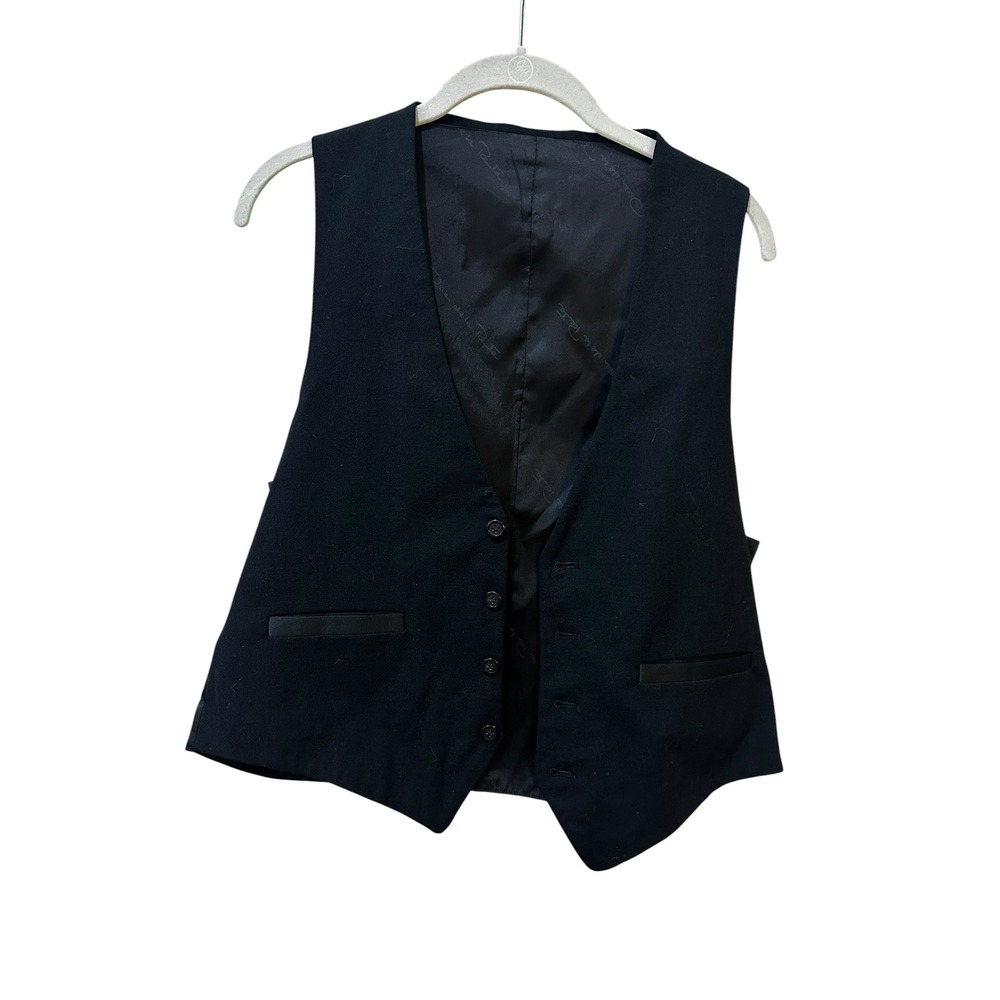 Oscar de la Renta Mens Formal Suit Vest Black Waistcoat Cinch‎ Back Size S-M